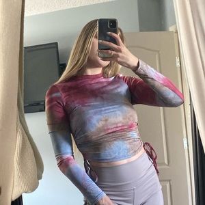 Multicoloured ruched side tie up long sleeve